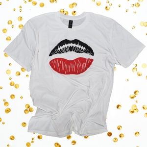 Football Black & Red Lips - White Anvil Lightweight Short Sleeve T-Shirt